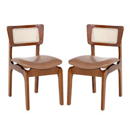 Kit 2 Cadeiras de Jantar Portugal em Madeira Imbuia com Tela Rattan Impermeável Caramelo L85 - 1