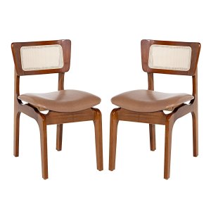 Kit 2 Cadeiras de Jantar Portugal em Madeira Imbuia com Tela Rattan Impermeável Caramelo L85