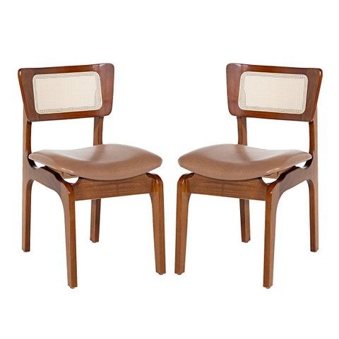 Kit 2 Cadeiras de Jantar Portugal em Madeira Imbuia com Tela Rattan Impermeável Caramelo L85