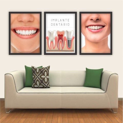 Conjunto Quadros Decorativos Com Moldura Preta - Consultório Dentista Orto E Implante - 50x70 - 1