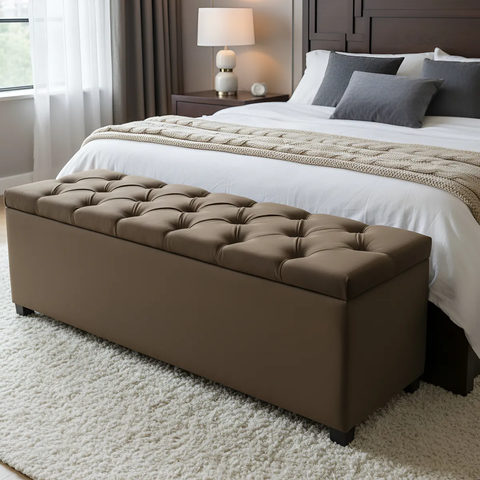 Baú Estofado Capitonê Queen 160x40x45cm na Cor Marrom - Alto Conforto e Espaço para Amarzenamento