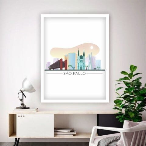 Quadro Decorativos Com Moldura Branca Cidade São Paulo - 30x40cm - 1