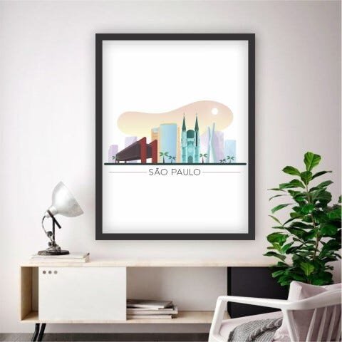 Quadro Decorativos Com Moldura Preta Cidade São Paulo - 40x50cm - 1