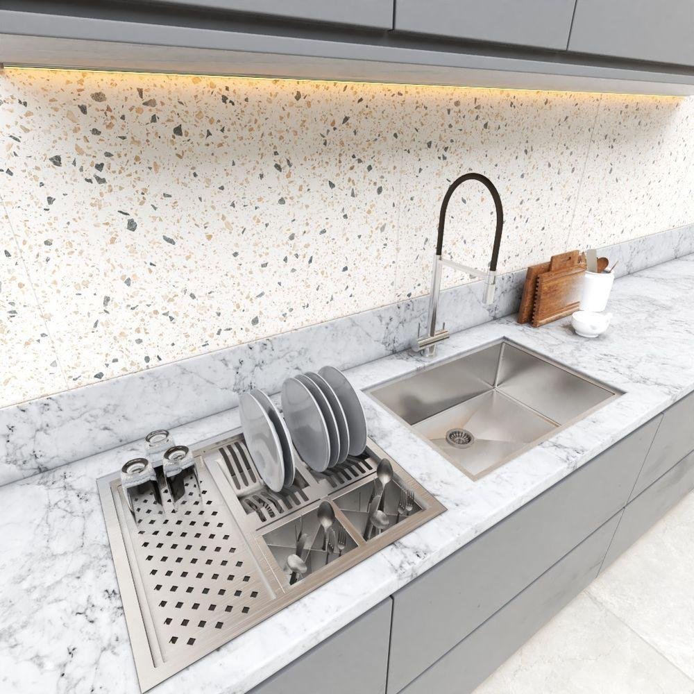 Calha P/ Cozinha Quadradambutir/sobrepor Inox - 6
