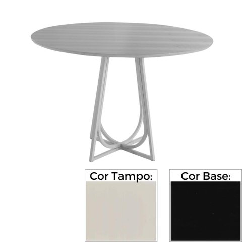 Mesa de Jantar Redonda 70cm Mh-5299 Madeira Laca Fosca Off White Base Preta
