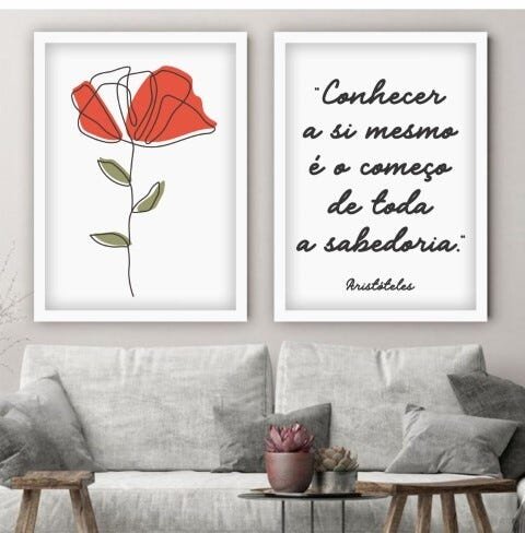 Quadro Decorativos Com Moldura Branca Frase Psicologia Aristóteles - 30x40cm - 1