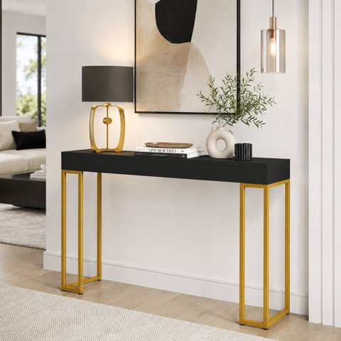 Aparador Planalto 90cm Pés de Ferro - Preto/Dourado