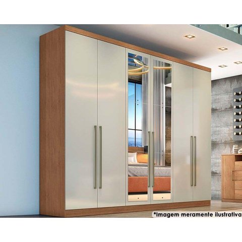 Guarda Roupa Casal 6 Portas e 6 Gavetas C/ Espelho Dello/trento Freijo Cumaru C/ Fendi - Novo