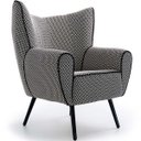 Ver imagem 1 de Poltrona para Sala Decorativa Kora Pés Palito Preto Linho Geométrico Preto/bege - Casaepoltrona