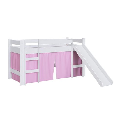 Cama Elevada com Escorregador e Cortina Rosa 202X210cm Branco