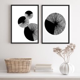 Kit 2 Quadros Minimalistas Círculos Efeito textura 33x24cm:madeira Preta - 2