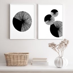 Kit 2 Quadros Minimalistas Círculos Efeito textura 33x24cm:madeira Preta - 1