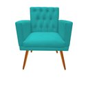 Ver imagem 2 de Kit Namoradeira + 1 Poltrona Decorativa Nina Capitonê + Puff Redondo Suede Azul Tifany Pés Madeira M
