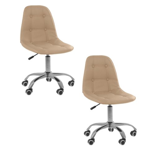 Kit 02 Cadeiras Office Eiffel Botonê Ajustável Base Giratória