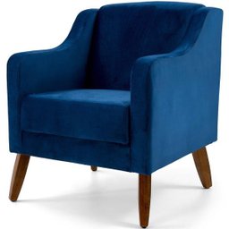 Poltrona de Sala Clara Pés Madeira Veludo Azul Royal - Casaepoltrona - 3