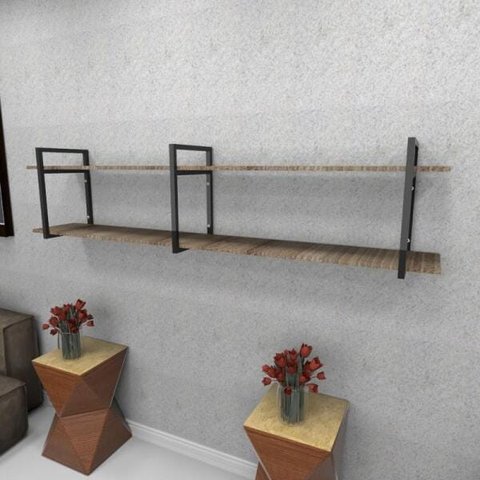 Estante Estilo Industrial para Sala - Aço Preto - 180x30x40cm - Modelo Ind39