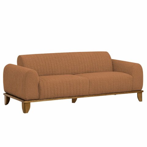 Sofá Molino 3 Lugares 180cm Pés Madeira Castanho Bouclé Terracota - Nexta Casa