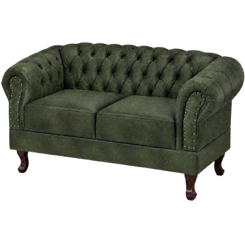 Namoradeira Duque 2 Lugares Chesterfield Couro Sintético Dallas Verde Musgo