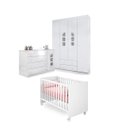 Ver imagem 1 de Quarto Infantil de Bebê Berço Doce Sonho com Rodízios + Guarda-roupa Lívia 4 Portas + Cômoda Sapatei