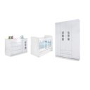 Ver imagem 1 de Quarto Infantil de Bebê Berço Doce Sonho + Guarda-Roupa Lívia 4 Portas + Cômoda Sapateira 100% MDF -