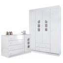 Ver imagem 1 de Quarto Infantil Lívia Completo 2 Peças Guarda-roupa 4 Portas e 2 Gavetas + Cômoda Sapateira 100% Mdf