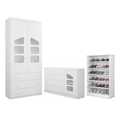 Quarto Infantil de Bebê Sapateira + Cômoda Sapateira Algodão Doce+ Guarda-roupa 2 Portas 100% Mdf Br