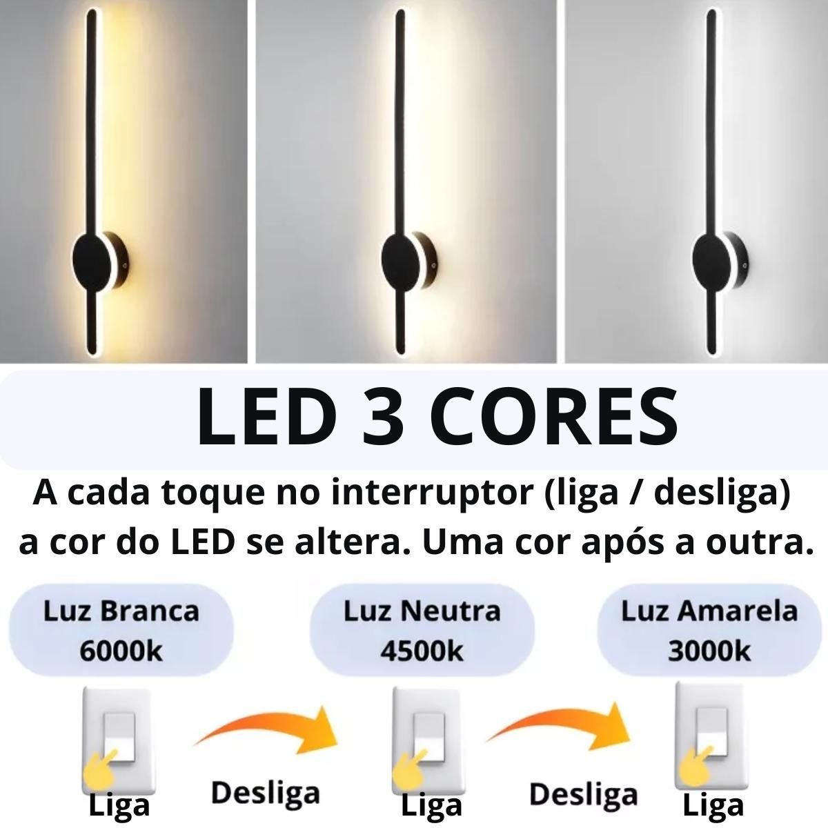 Ver imagem 6 de Luminária Arandela Parede 60cm Barra Led 24 Watts Gimpo Kjbd-163:preto