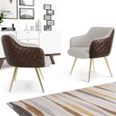 Ver imagem 3 de Poltrona De Sala Decorativa Jade Pés Palito Gold Corino Rústico Marrom/Linho Cru - casaepoltrona