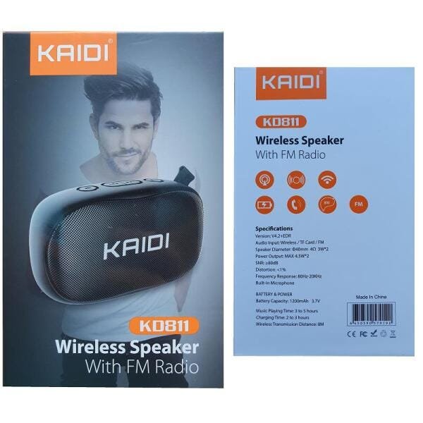 Caixa Som Bluetooth Kaidi com Rádio e Entrada Cartão Sd - 5