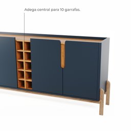 Aparador Buffet 4 Porta e Adega Canes Babus - Azul Cobalto / Cedro - 4