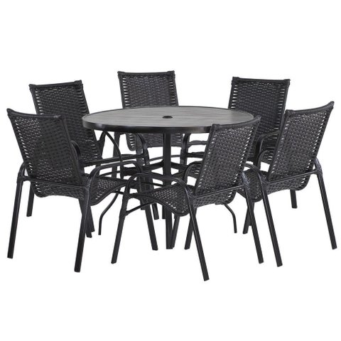 6 Cadeiras e Mesa 80cm Tampo Ripado Alumínio Piscina Jardim para Àrea Piscina e Jardim Trama Origina