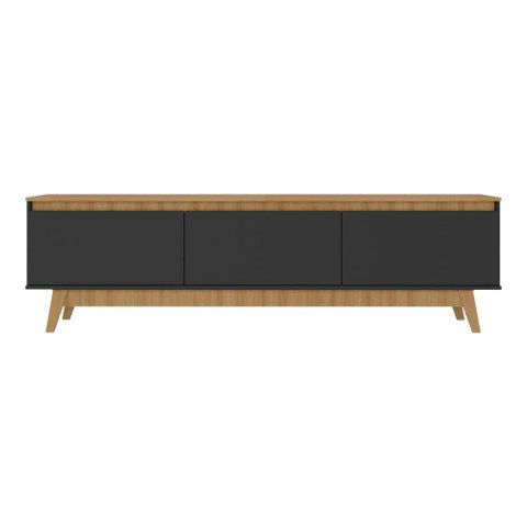 Rack para Tv até 75 Polegadas 180cm 3 Portas Retrô Multimóveis Mp1102 Madeirado/preto