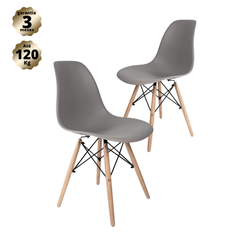 Kit com 2 Cadeiras Eames Cinza - Base Madeira Natural
