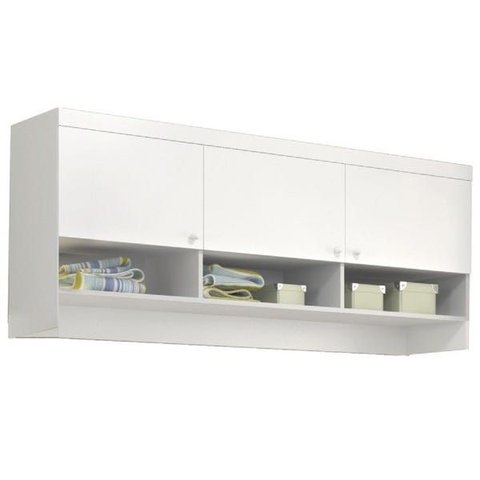 Módulo Armário Aéreo Algodão Doce 100% Mdf 3 Portas com Nicho Decorativo para Quarto Infantil de Beb