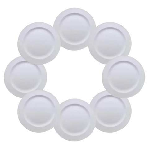 Jogo C/ 8 Pratos Plásticos de Sobremesa Brancos Duros