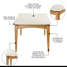 Kit Mesa de Jantar Retangular Lisboa com 6 Cadeiras Madeira Imbuia Linho Bege M58 Rmi - 3