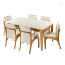 Ver imagem 1 de Kit Mesa de Jantar Retangular Lisboa com 6 Cadeiras Madeira Imbuia Linho Bege M58 Rmi