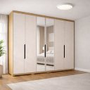 Ver imagem 1 de Guarda Roupa Casal com Espelho 6 Portas 100% MDF Off White e Carvalho Barcelona