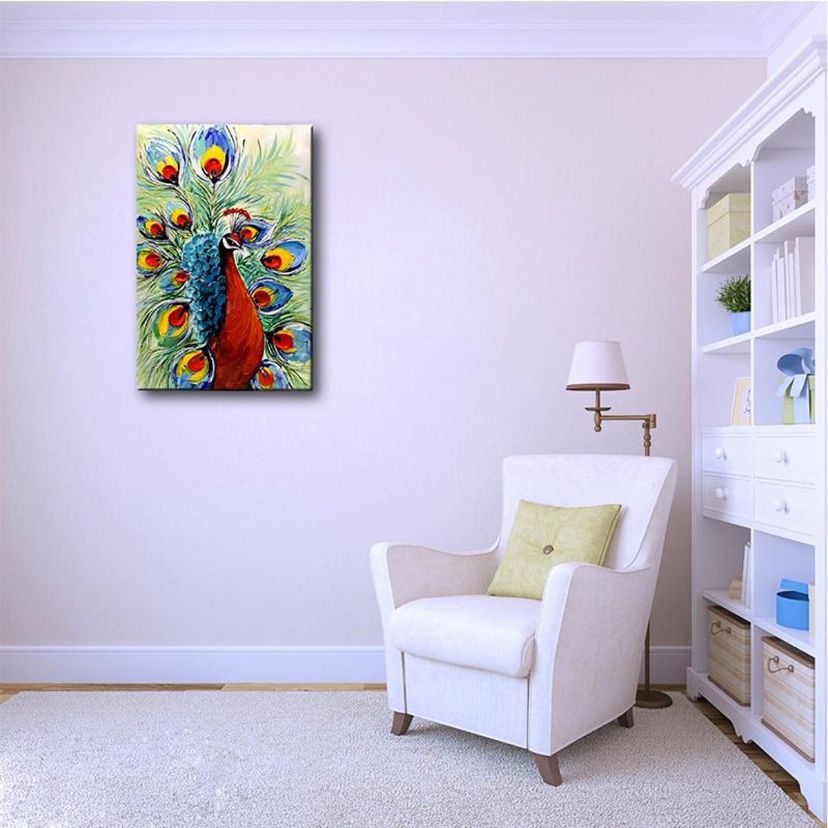 Quadro Pintura Tela multi-cor detalhes cauda pavão 5530: 110cm (A) x 160cm (L) - 5