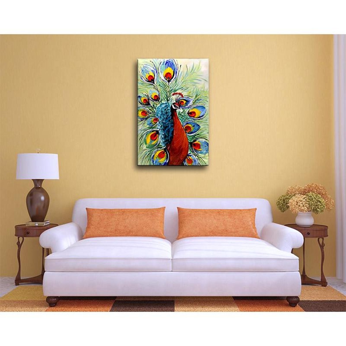 Quadro Pintura Tela multi-cor detalhes cauda pavão 5530: 110cm (A) x 160cm (L) - 4