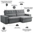 Ver imagem 3 de Sofá Retrátil Reclinável para Sala 3 Lugares 220cm Neruda F04 Veludo Cinza Escuro - Lyam Decor