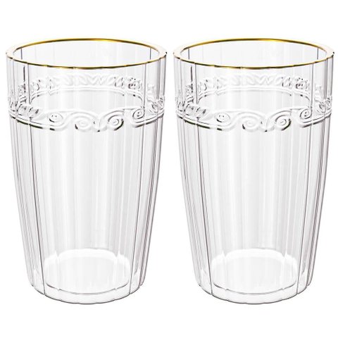 Jogo de Copos de Cristal Transparente Fio de Ouro Imperial 370ml 2 Peças - Lyor