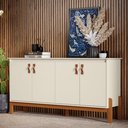 Ver imagem 5 de Buffet Aparador Balcão com Puxador em Couro para Sala Jantar Estar 4 Portas Sonetto - Offwhite