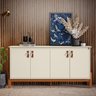 Buffet Aparador Balcão com Puxador em Couro para Sala Jantar Estar 4 Portas Sonetto - Offwhite - 3