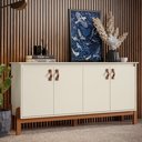 Ver imagem 1 de Buffet Aparador Balcão com Puxador em Couro para Sala Jantar Estar 4 Portas Sonetto - Offwhite
