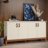 Buffet Aparador Balcão com Puxador em Couro para Sala Jantar Estar 4 Portas Sonetto - Offwhite - 1