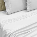 Ver imagem 2 de Jogo de Cama Lençol Bella Queen 4 Peças Micropercal 300 Fios Bordado Inglês Macio Branco 100%