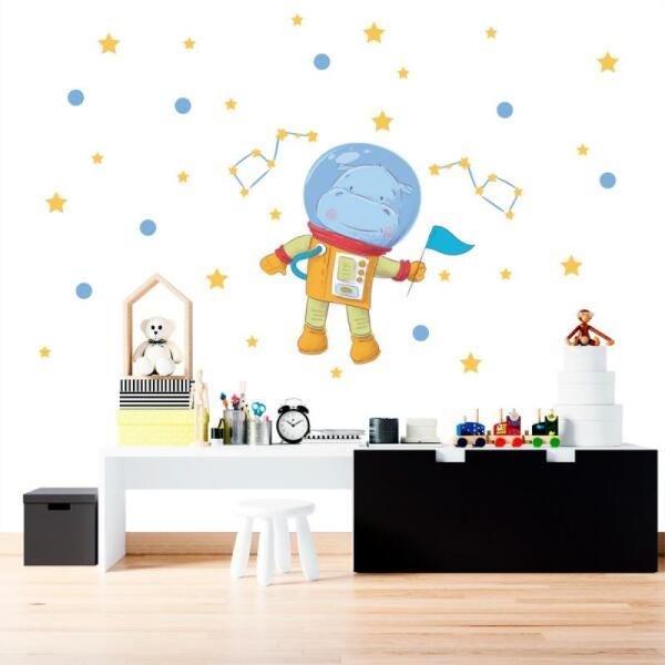 Adesivo Kit Infantil menina menino hipopótamo astronauta