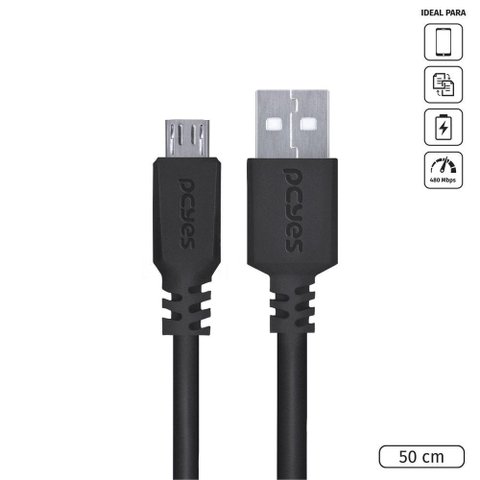 Cabo para Celular Smartphone Micro Usb para Usb a 2.0 50 Cm Preto - Pmuap-05