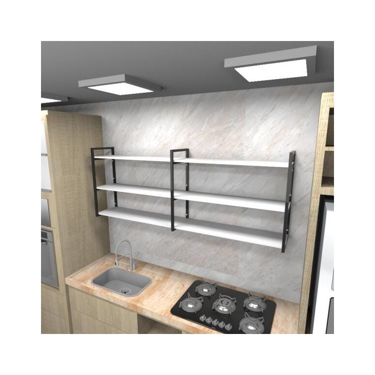 Prateleira Industrial para Cozinha - Aço Preto - 180x30x68cm - Modelo Ind32